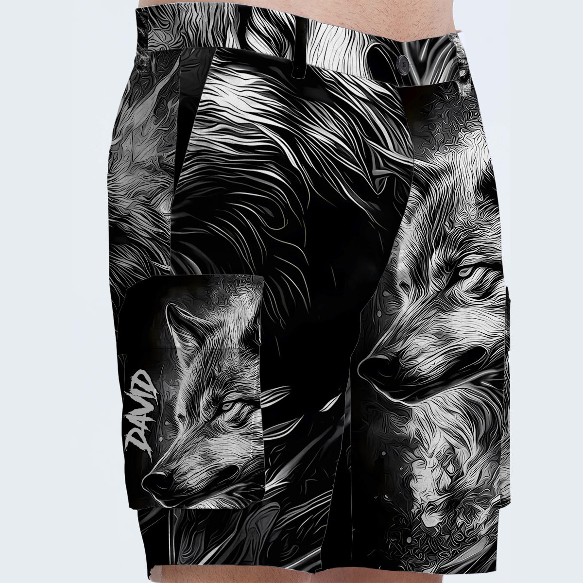 Strong Wolf – Personalisierte Wolf-Cargoshorts mit Gürtel