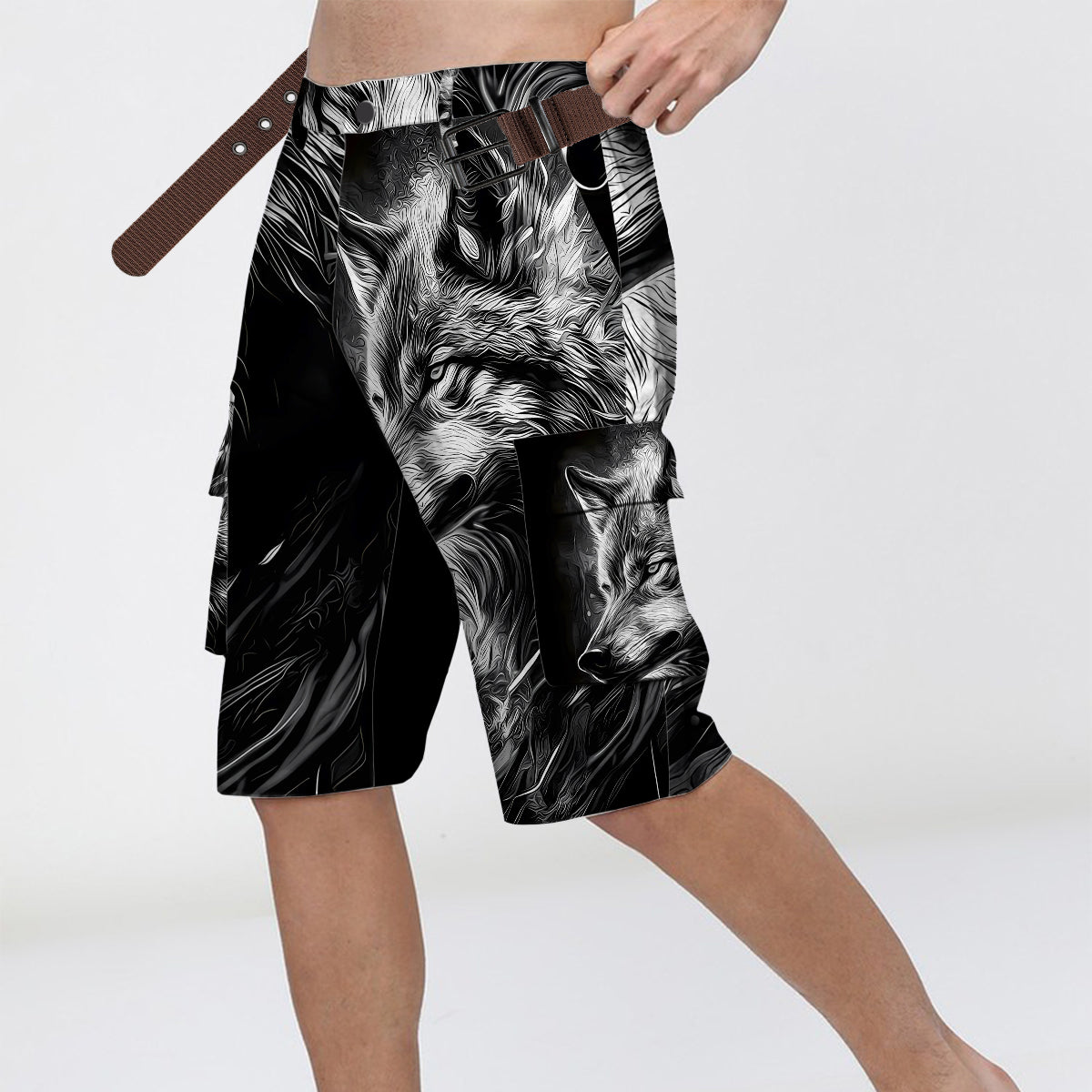 Strong Wolf – Personalisierte Wolf-Cargoshorts mit Gürtel