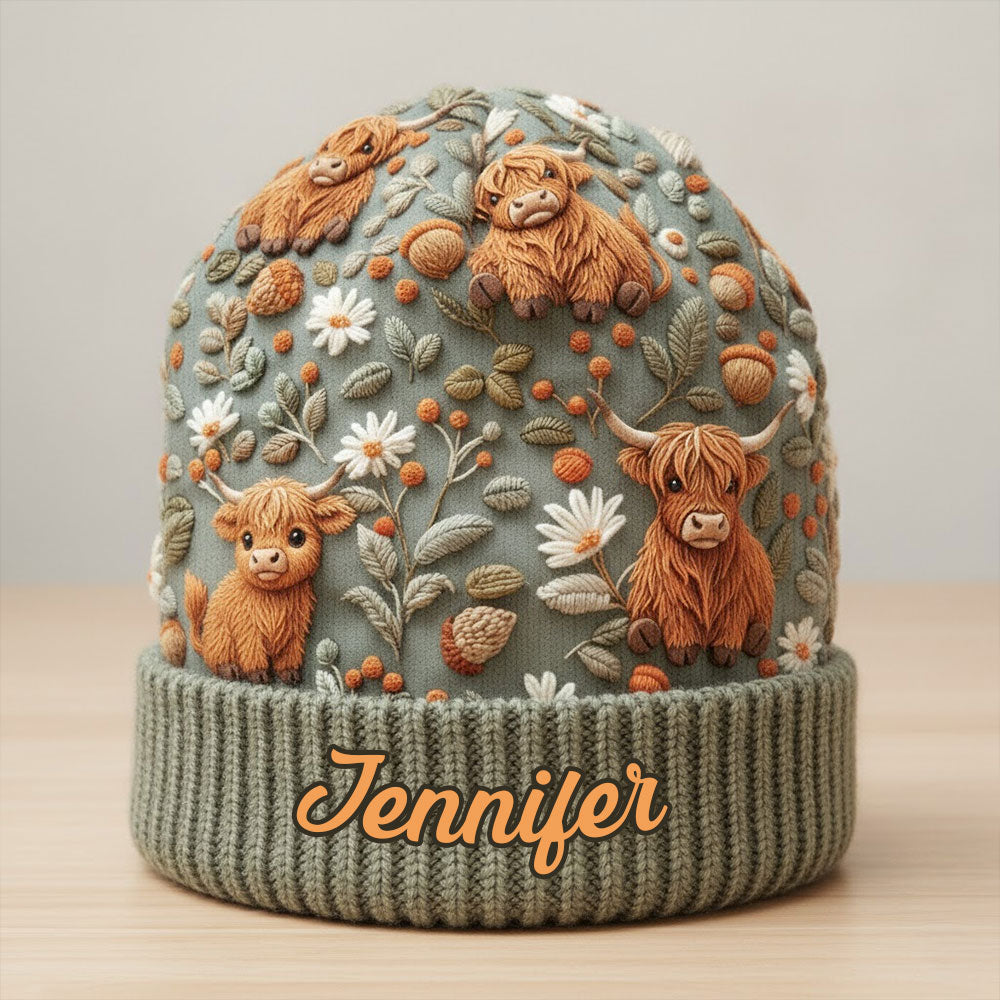 Highland Cow Farm - Personalisierte Highland Cow Beanie Mütze