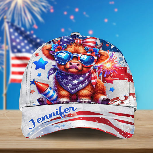 July 4th Highland Cow - Personalized Highland Cow Classic Cap