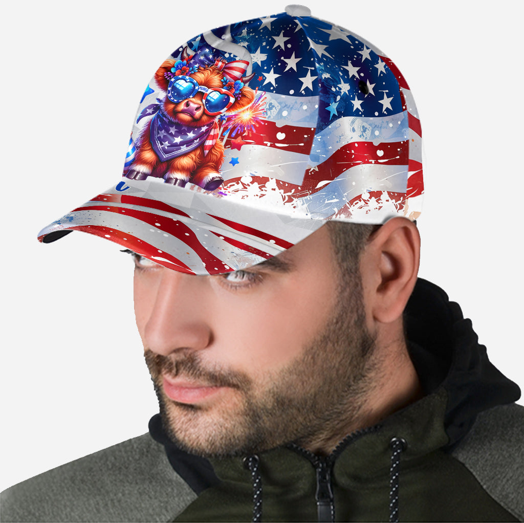 July 4th Highland Cow - Personalized Highland Cow Classic Cap