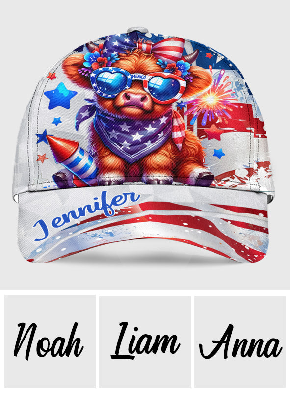 July 4th Highland Cow - Personalized Highland Cow Classic Cap