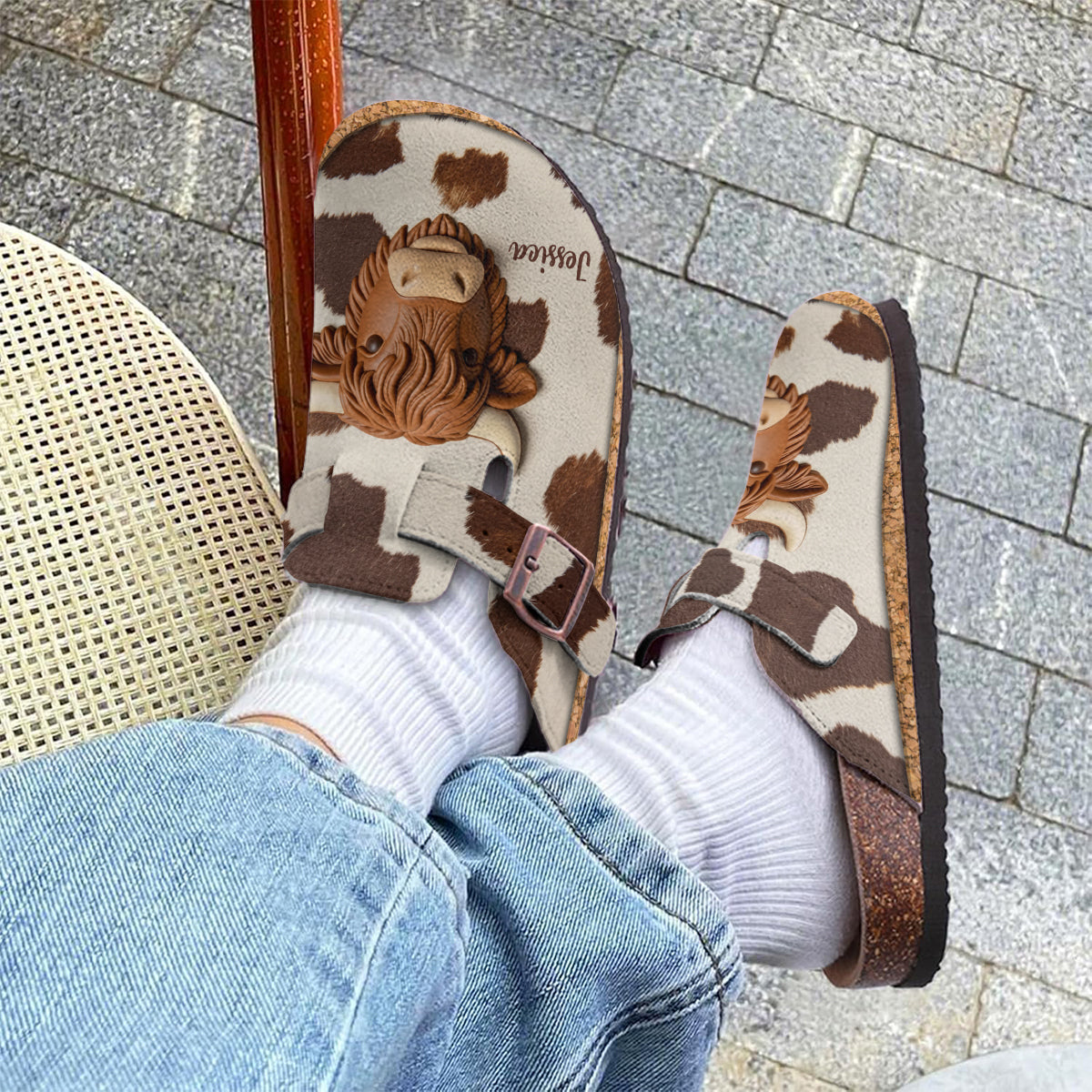 Sabots Love Cow personnalisés en forme de vache des Highlands avec soutien de la voûte plantaire