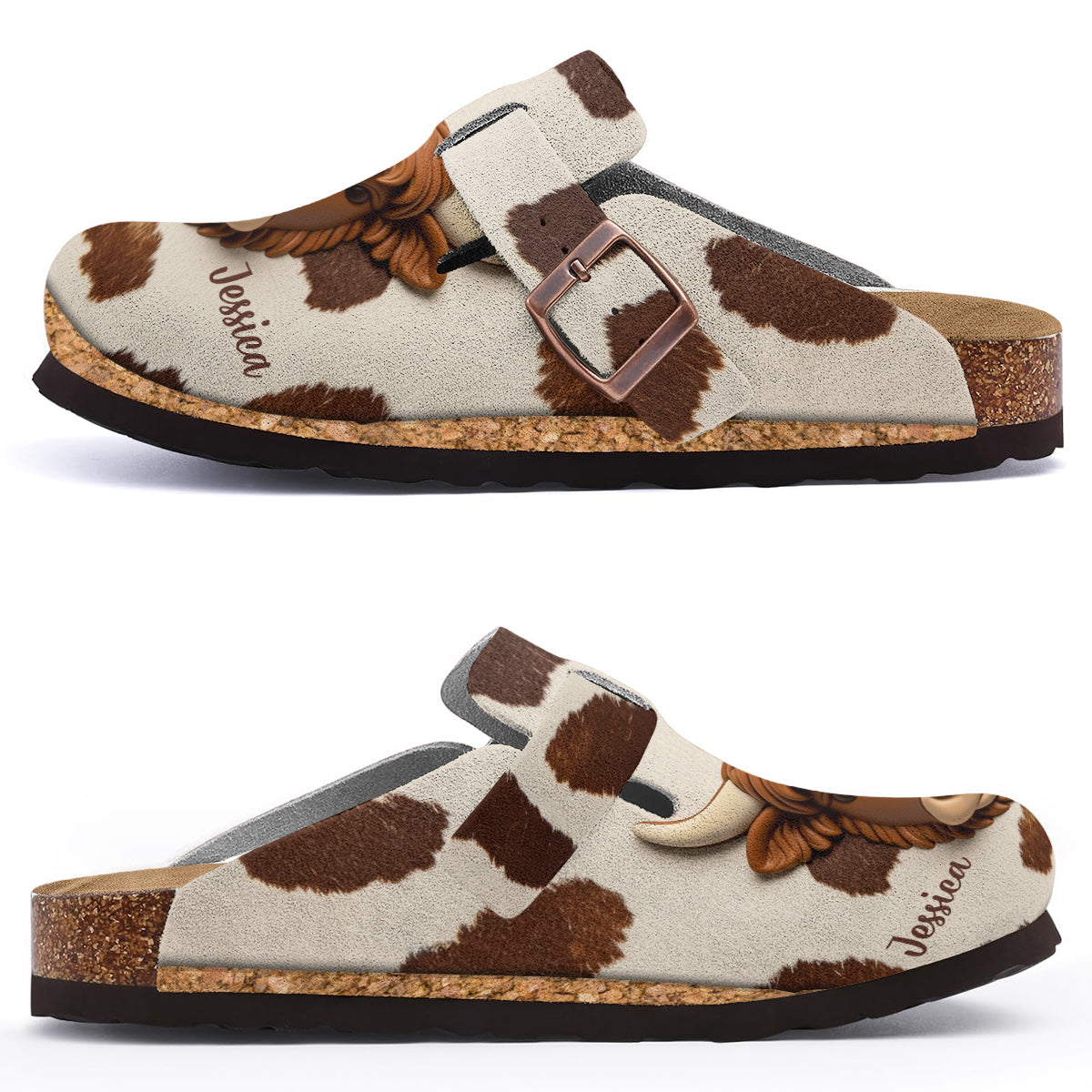 Sabots Love Cow personnalisés en forme de vache des Highlands avec soutien de la voûte plantaire