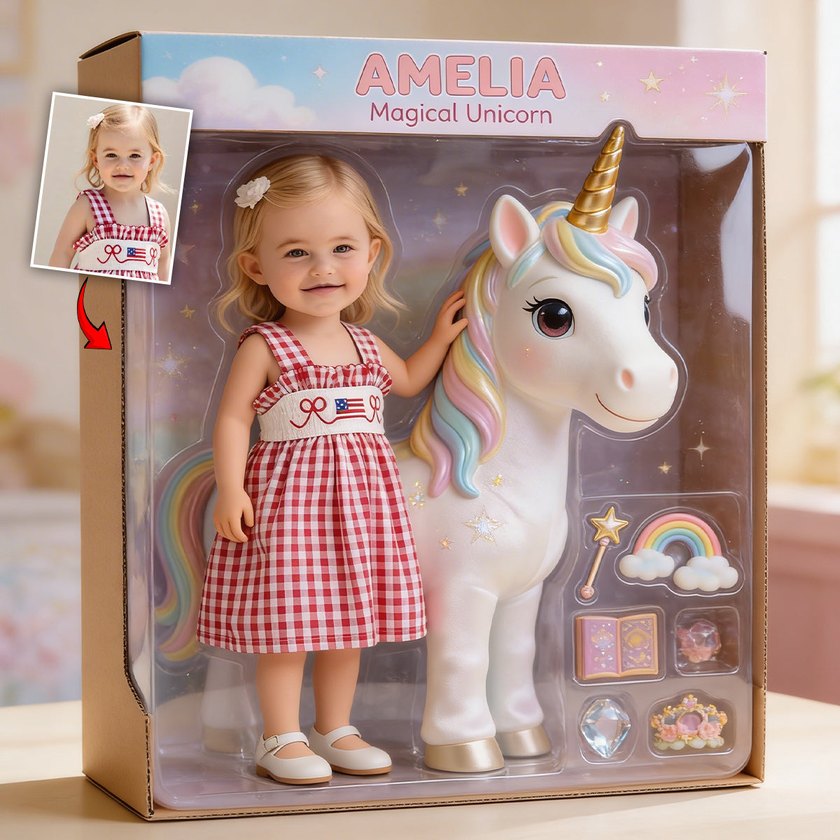 Magisches Einhorn – Personalisierte Acrylplakette in Kinderform