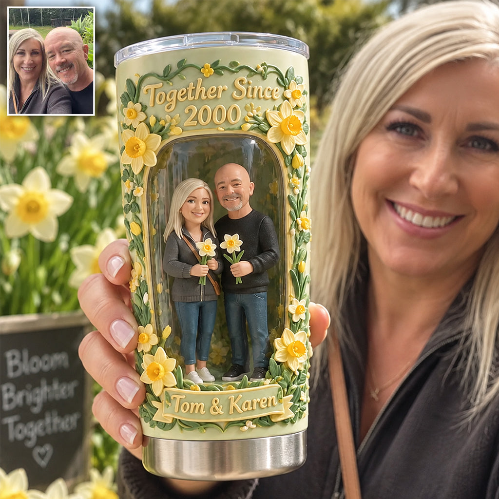 Custom From Any Photo, Any Flower - Personalized Couple Tumbler