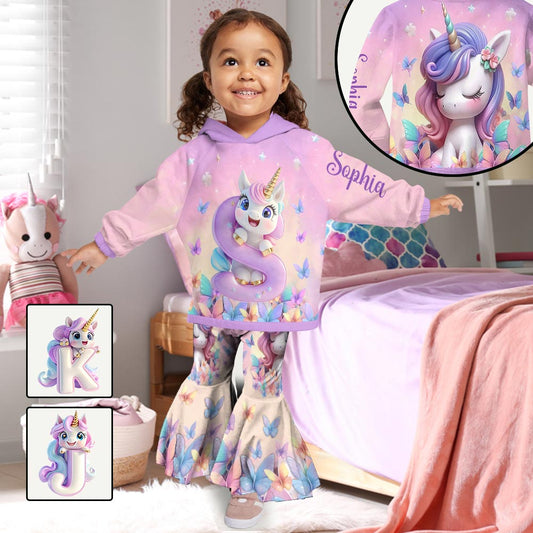 Cute Unicorn - Personalized Kid Kid Hoodie & Flare Leggings Set