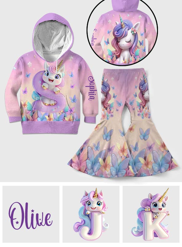 Cute Unicorn - Personalized Kid Kid Hoodie & Flare Leggings Set