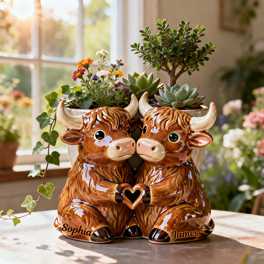 Toi et moi, on gère ! - Pot en acrylique personnalisé vache des Highlands