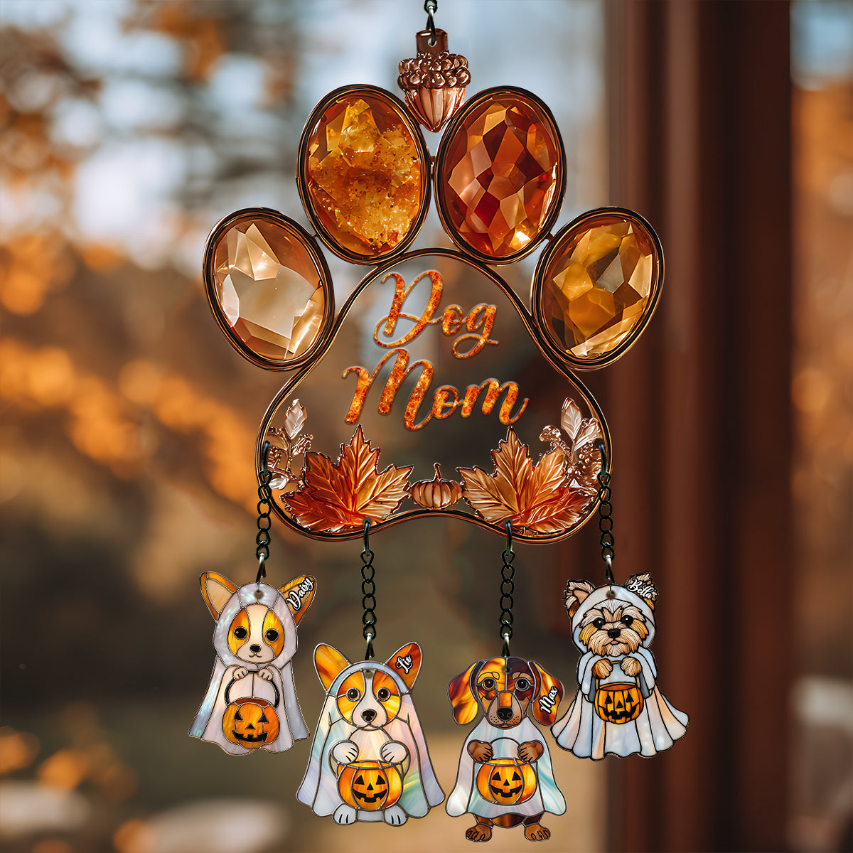 Dog Mom - Personalized Dog Window Hanging Suncatcher With Custom Charms