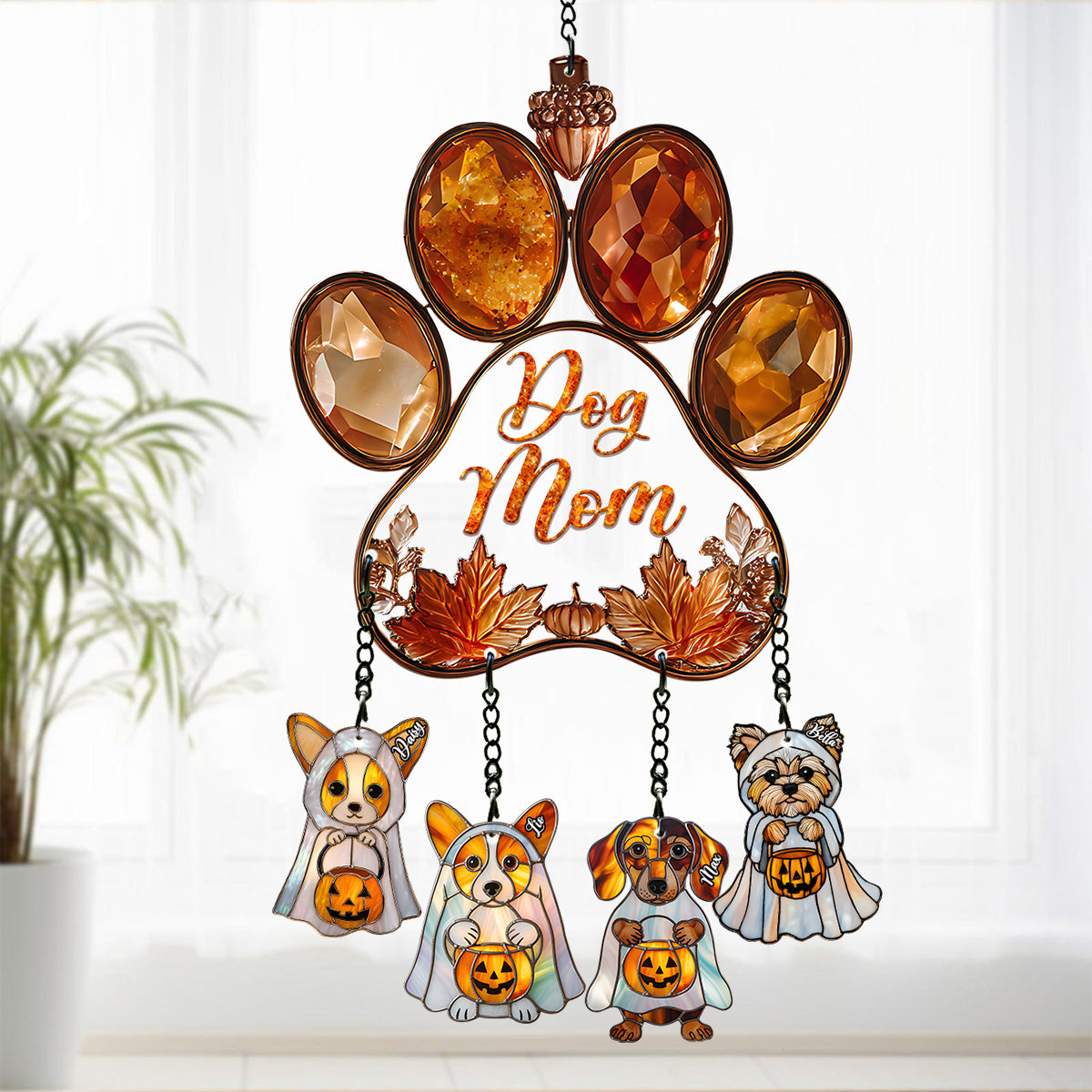 Dog Mom - Personalized Dog Window Hanging Suncatcher With Custom Charms