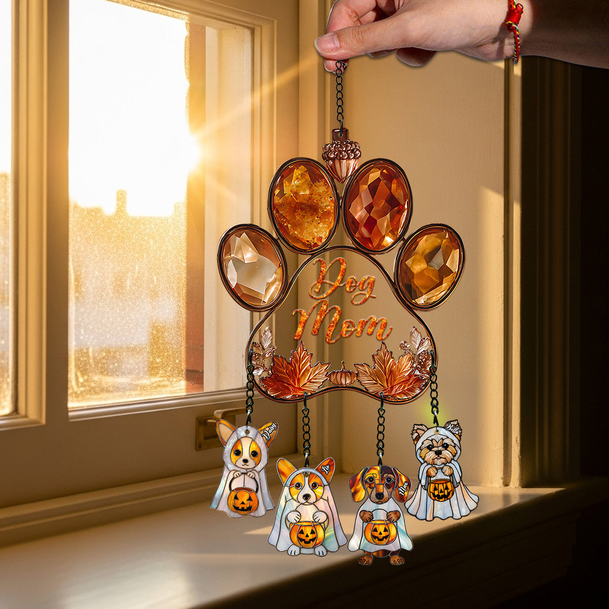Dog Mom - Personalized Dog Window Hanging Suncatcher With Custom Charms