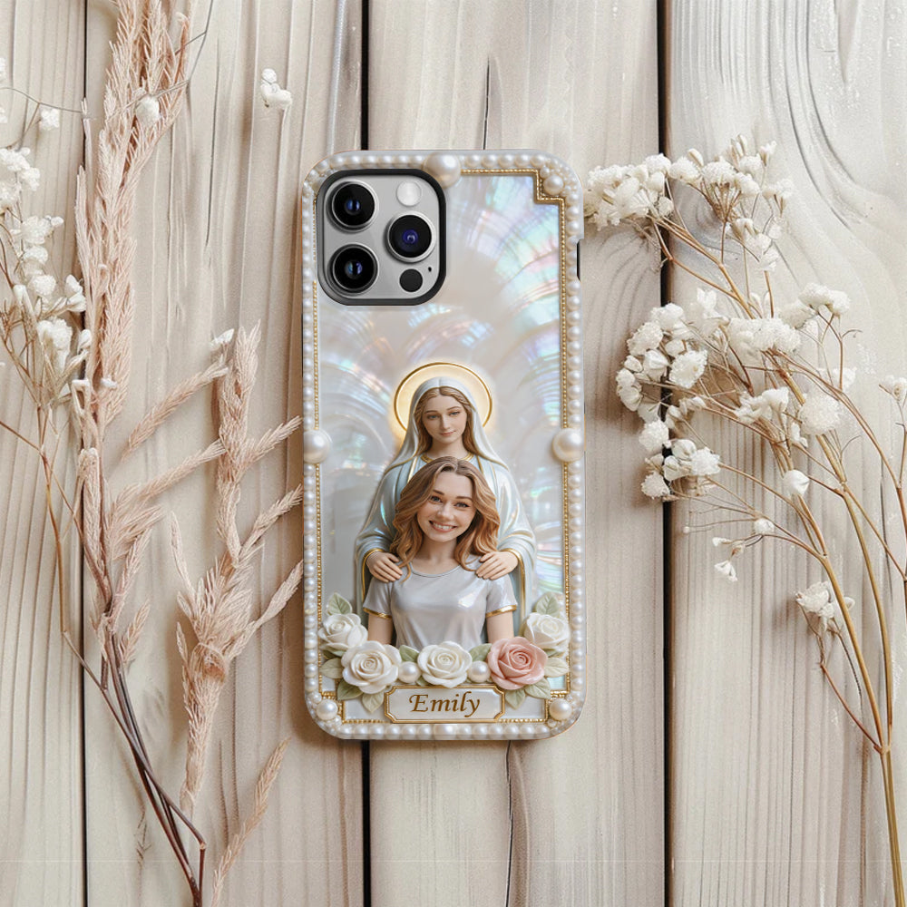 Blessed Virgin Mary Custom From Photo - Pearl & Roses - Personalized Christian Full Print Phone Case
