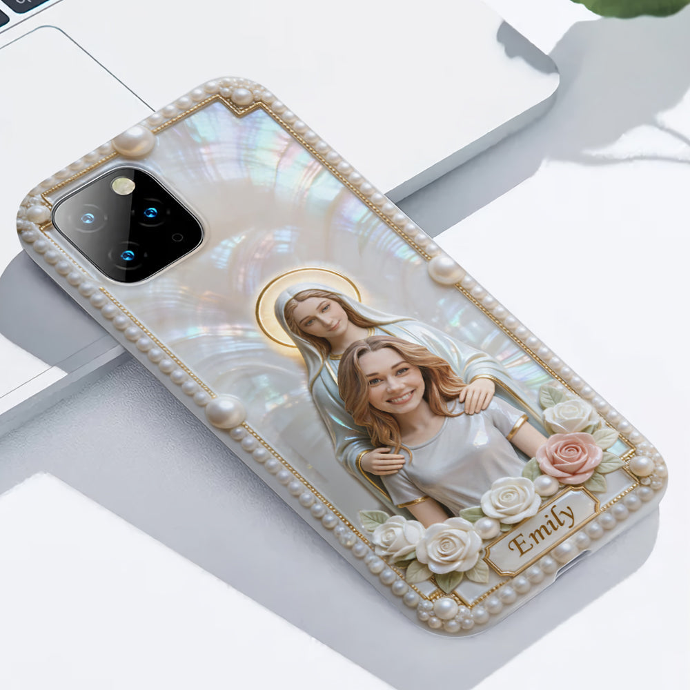 Blessed Virgin Mary Custom From Photo - Pearl & Roses - Personalized Christian Full Print Phone Case