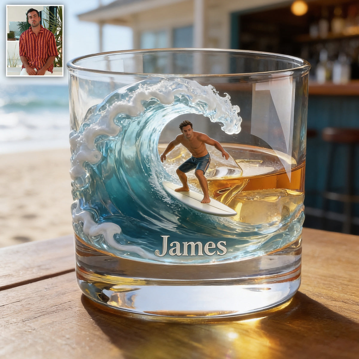 Amour du Surf - Verre à Whiskey Personnalisé