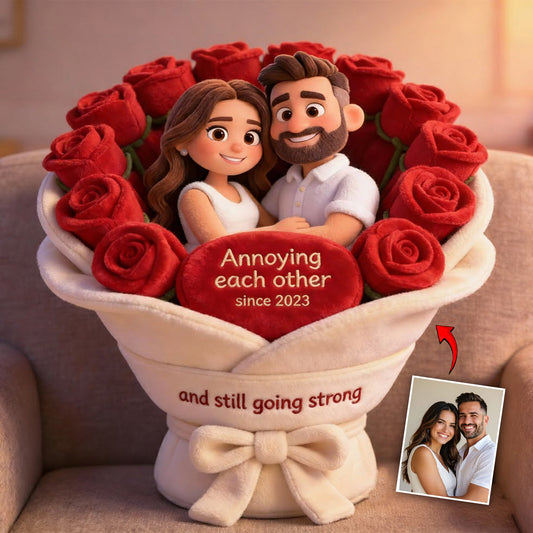 Annoying each other - Personalized Couple Faux Fur Shaped Pillow