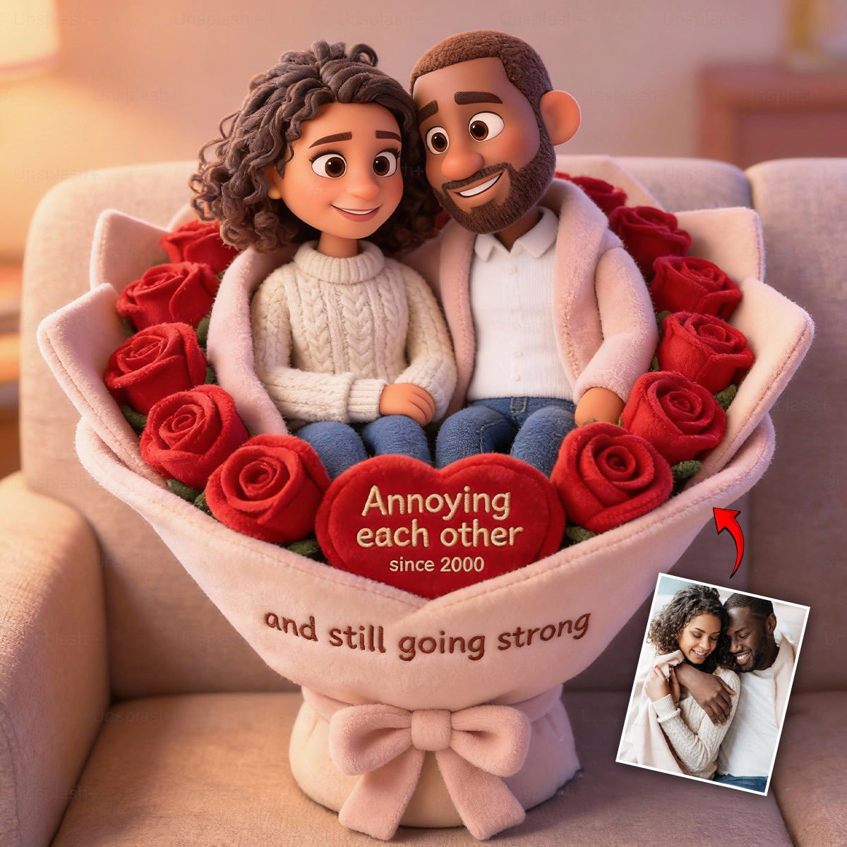 Annoying each other - Personalized Couple Faux Fur Shaped Pillow