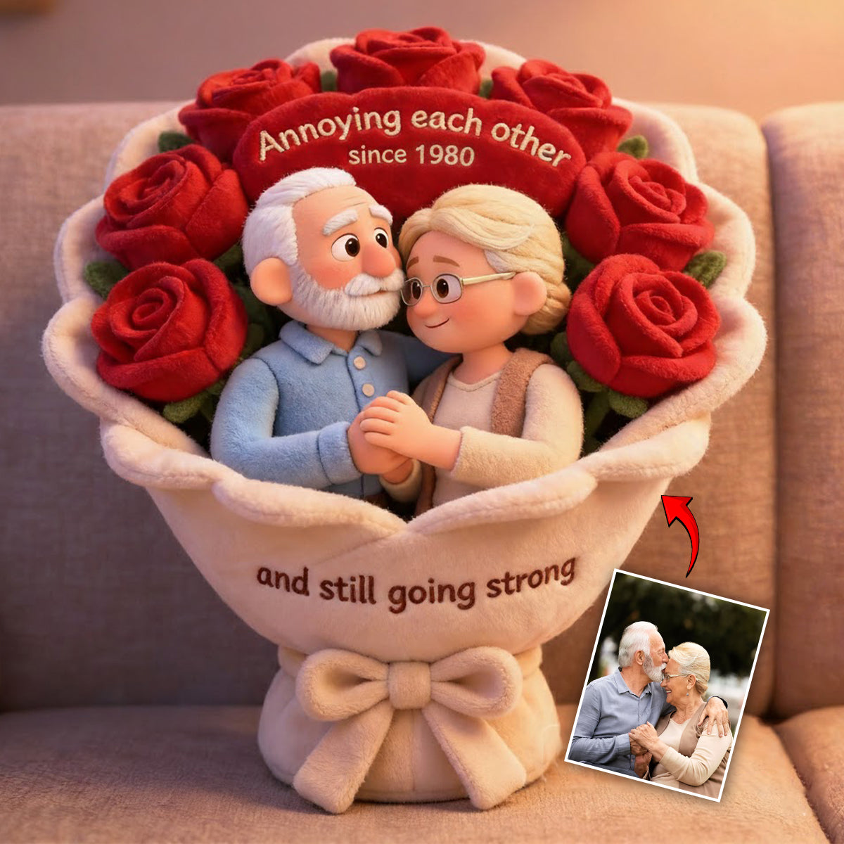 Annoying each other - Personalized Couple Faux Fur Shaped Pillow