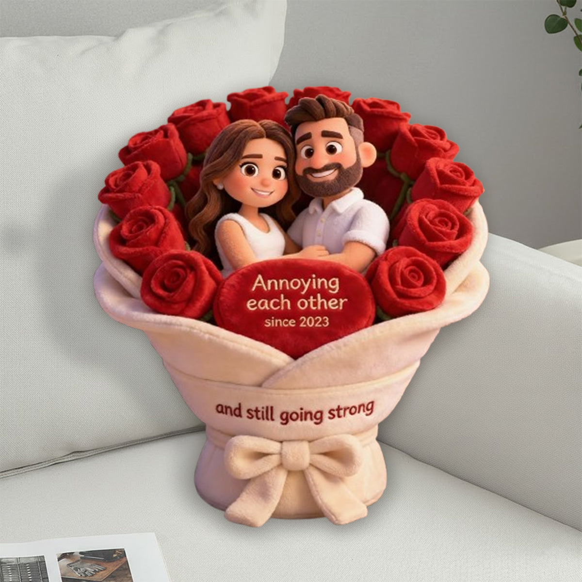 Annoying each other - Personalized Couple Faux Fur Shaped Pillow