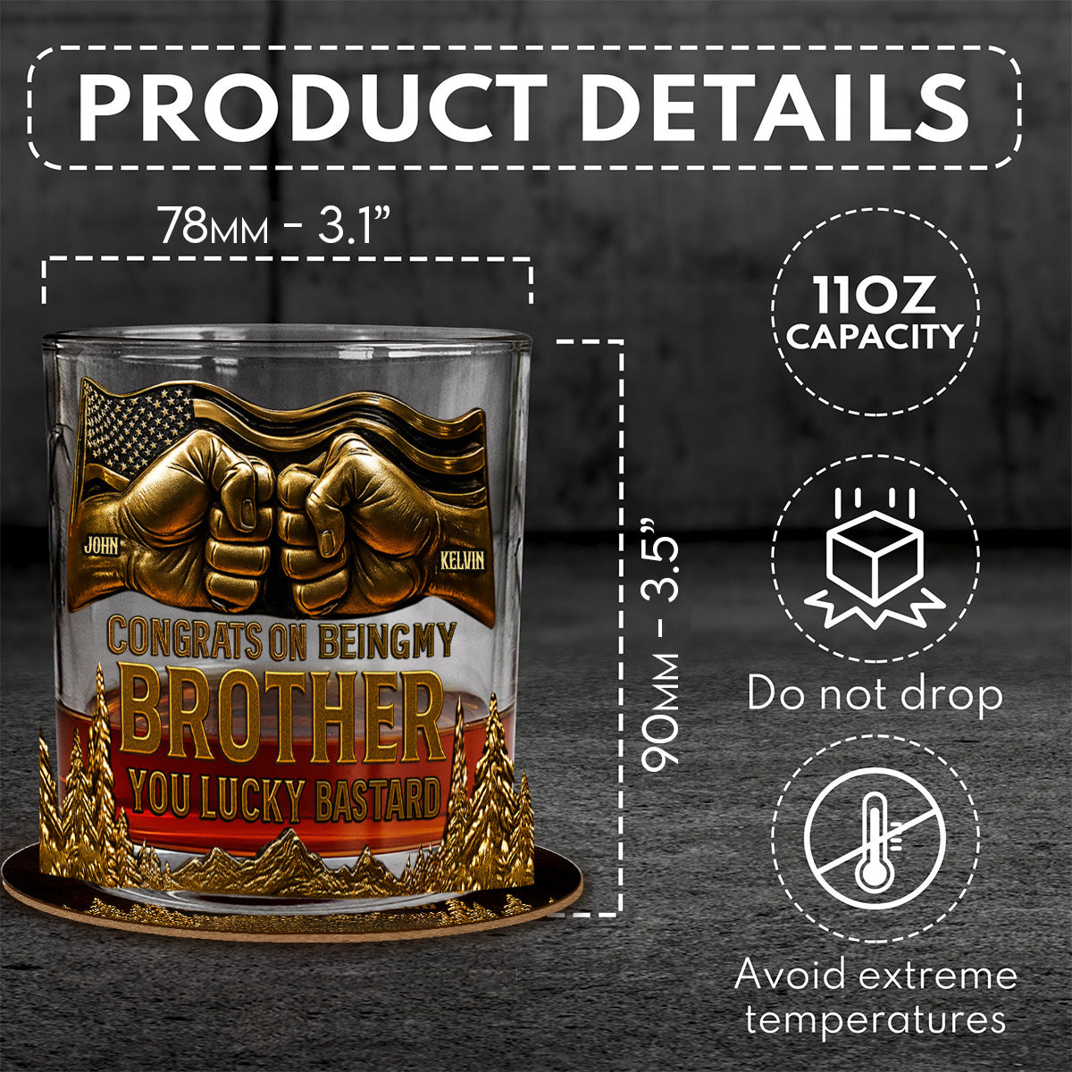 Congrat On Being My Brother - Personalized Sibling Whiskey Glass