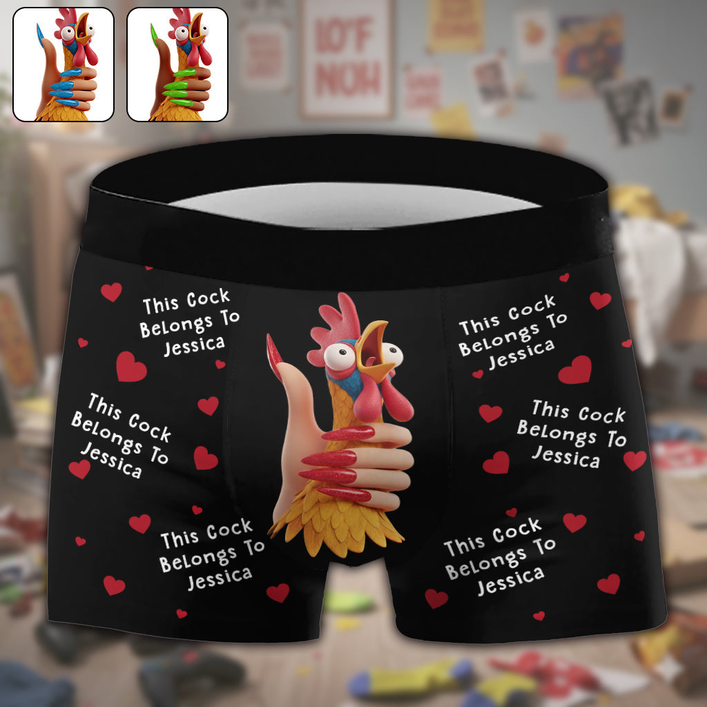 This Rooster Belongs To Her - Personalized Couple Men’s Boxer Briefs