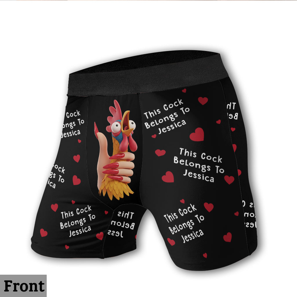 This Rooster Belongs To Her - Personalized Couple Men’s Boxer Briefs