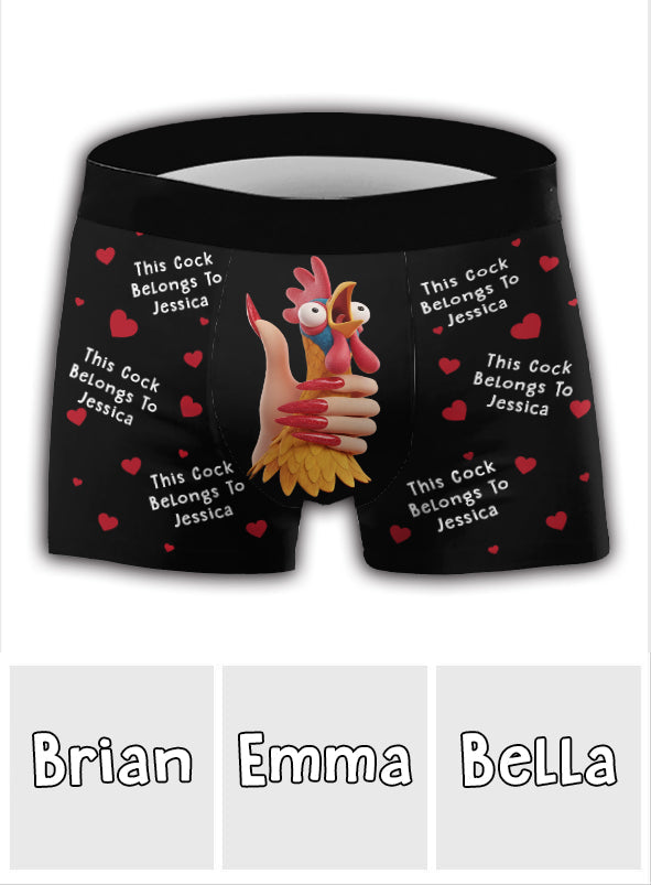 This Rooster Belongs To Her - Personalized Couple Men’s Boxer Briefs