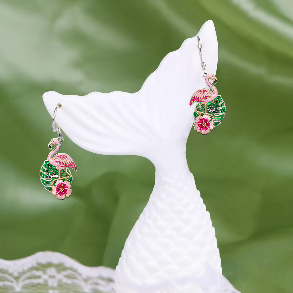 Boucles d'oreilles flamant rose personnalisées Summer Flamingo