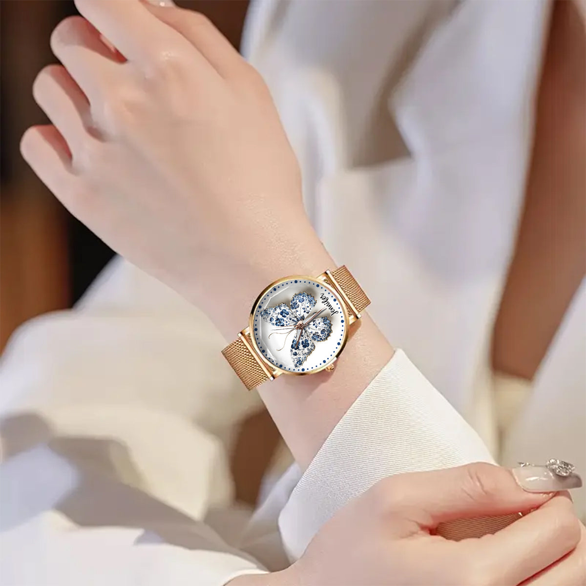 Toile De Jouy Style Butterfly - Personalized Butterfly Women Hand Watch