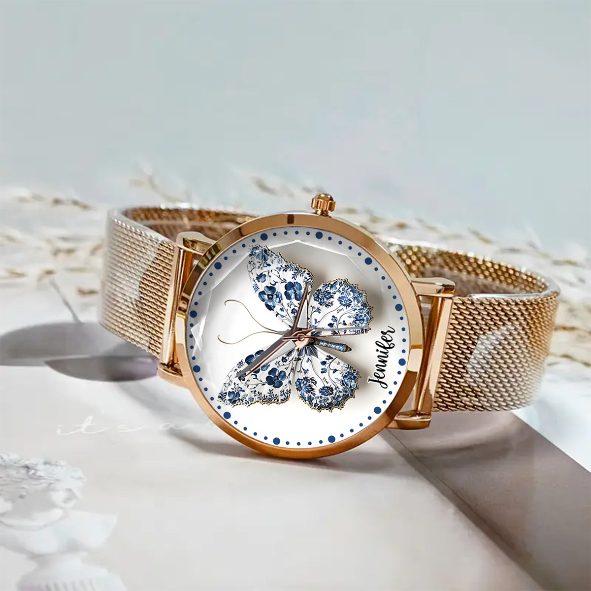 Toile De Jouy Style Butterfly - Personalized Butterfly Women Hand Watch