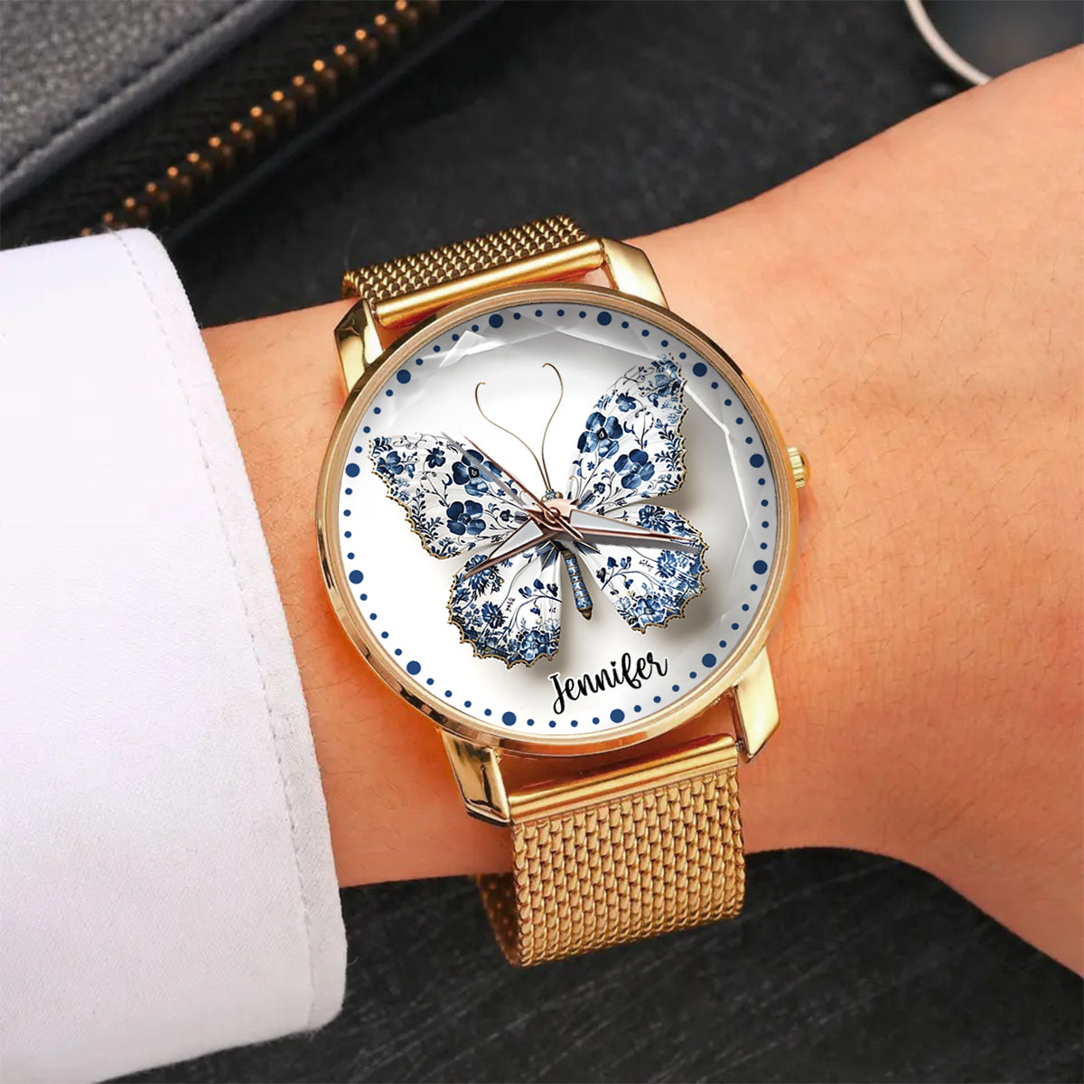 Toile De Jouy Style Butterfly - Personalized Butterfly Women Hand Watch