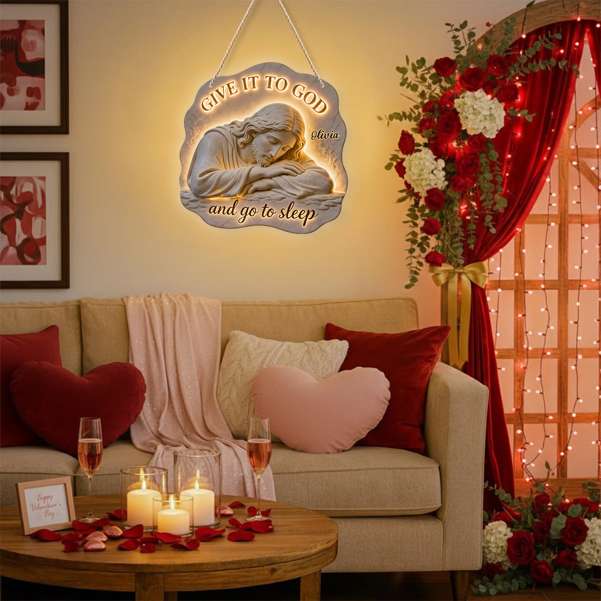 Give It To God And Go To Sleep - Personalized Christian LED Light Acrylic Sign