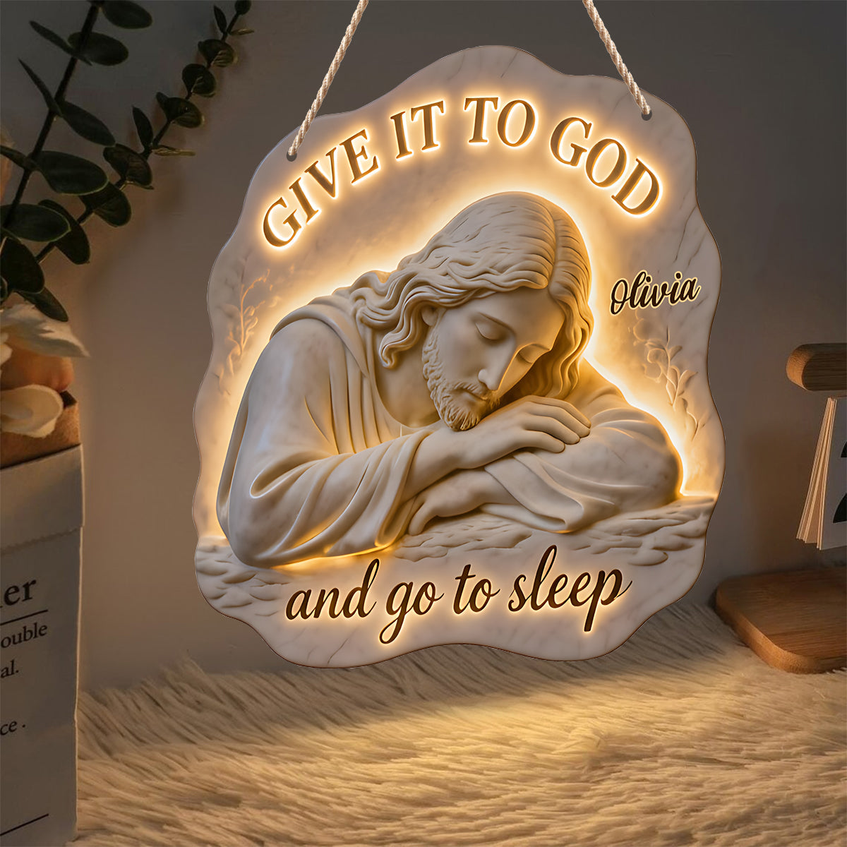 Give It To God And Go To Sleep - Personalized Christian LED Light Acrylic Sign