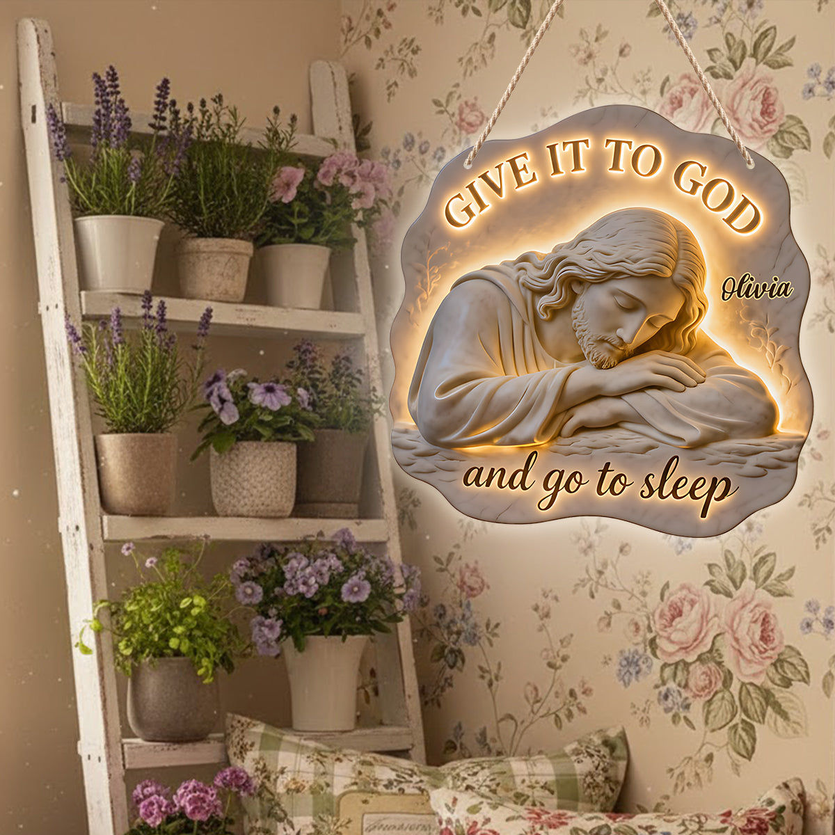 Give It To God And Go To Sleep - Personalized Christian LED Light Acrylic Sign