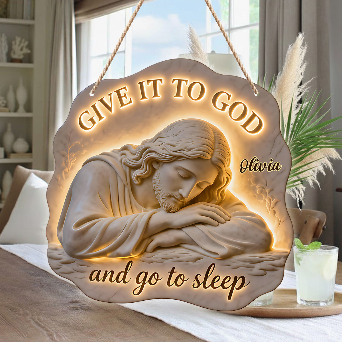 Give It To God And Go To Sleep - Personalized Christian LED Light Acrylic Sign