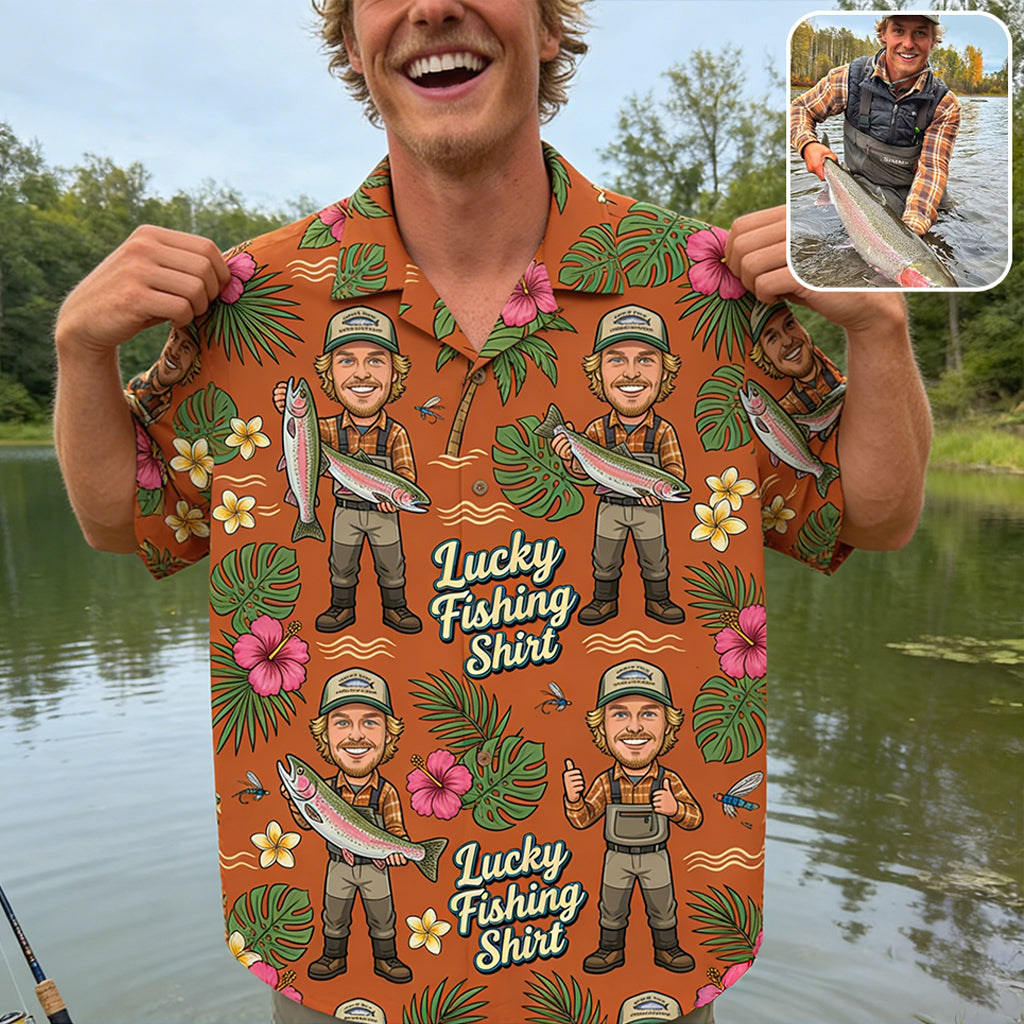 Funny Caricature Hawaiian Shirt For Him/Husband/Dad... - Personalized Fishing Hawaiian Shirt