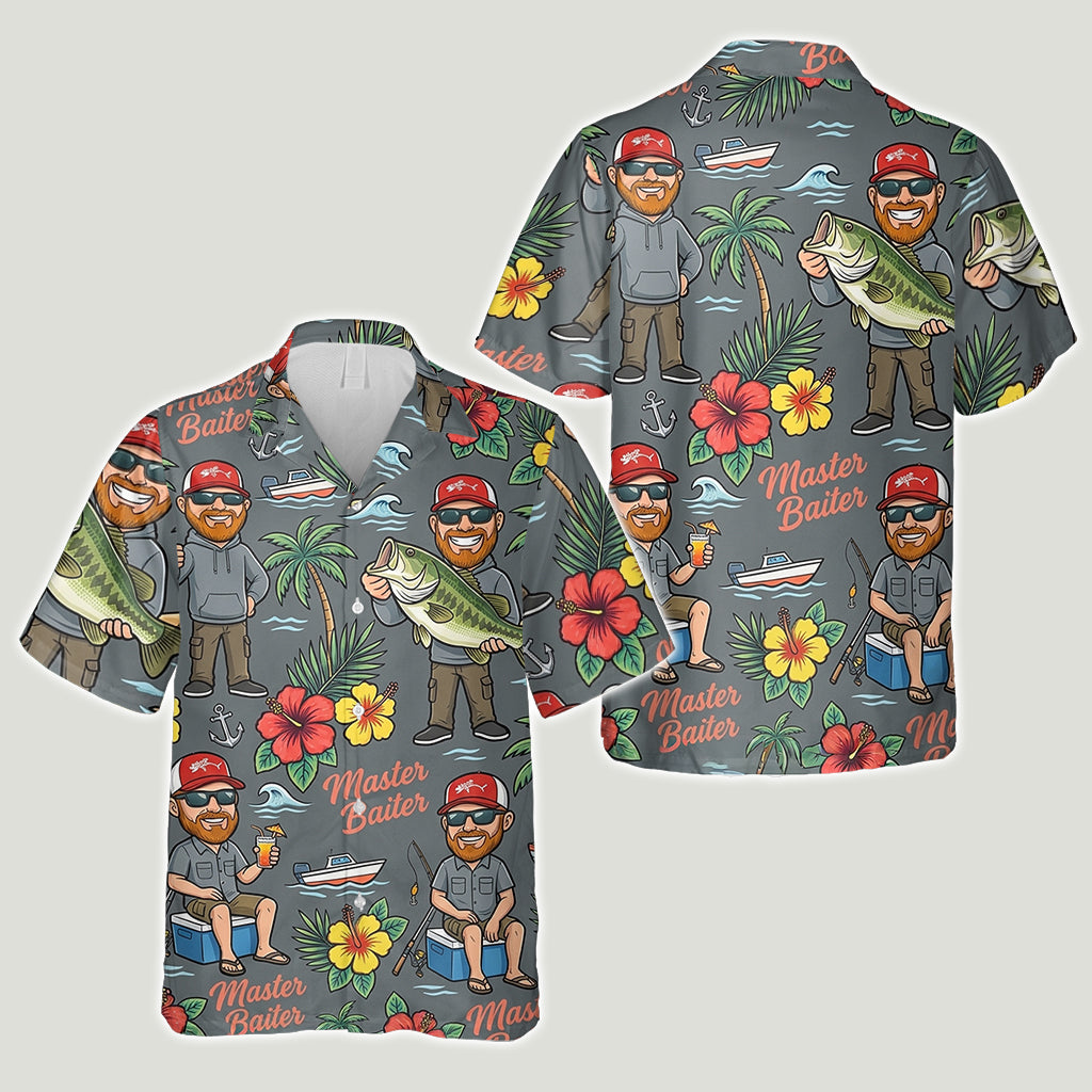 Funny Caricature Hawaiian Shirt For Him/Husband/Dad... - Personalized Fishing Hawaiian Shirt
