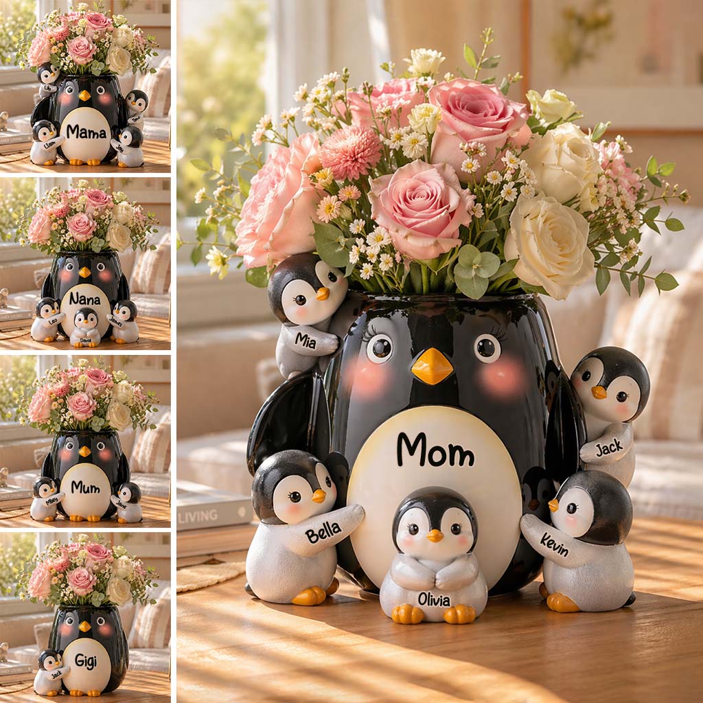 Geschenkidee für Mütter, Pinguinliebhaber - Personalisierter Pinguinliebhaber Acryltopf