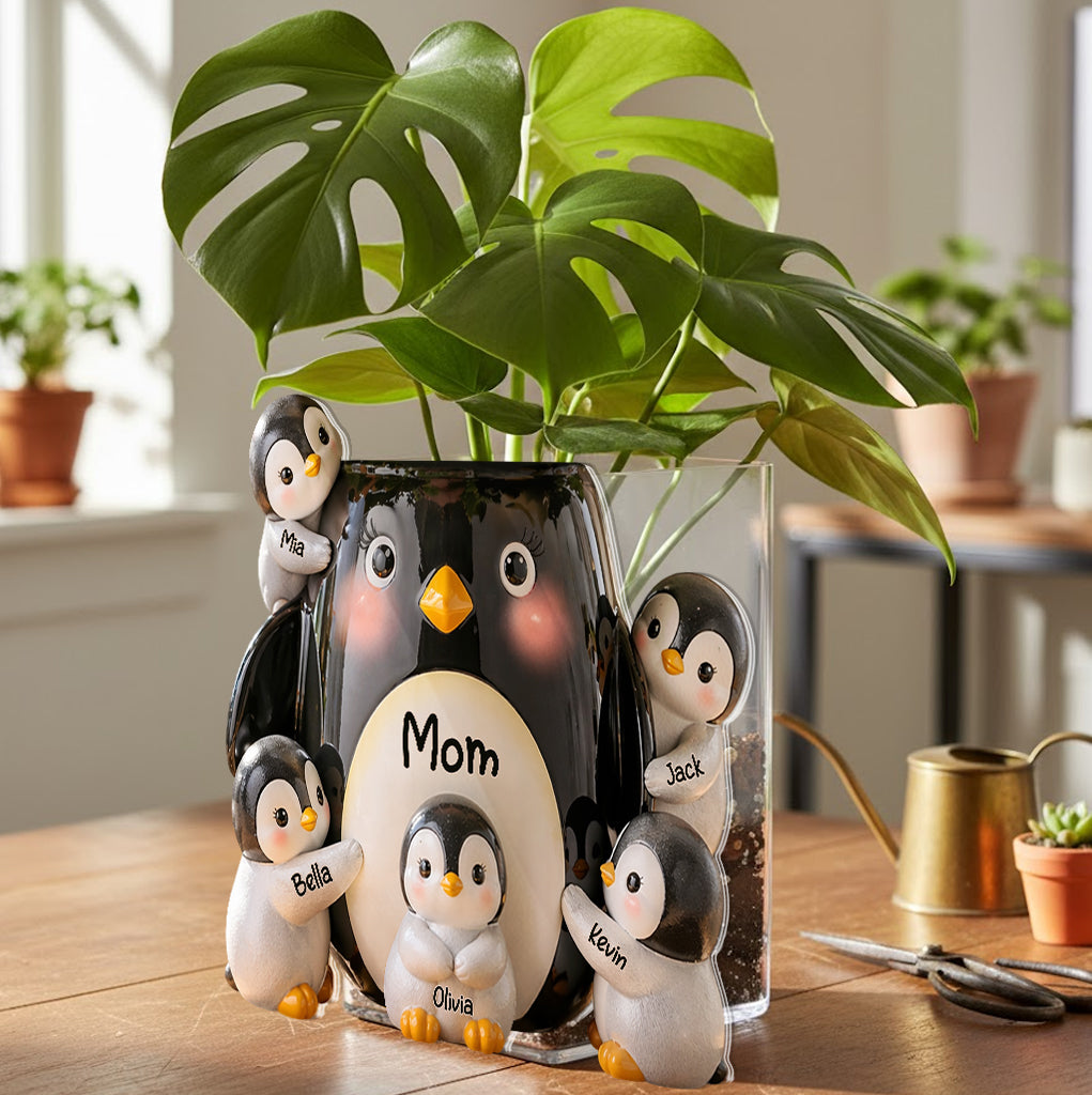 Geschenkidee für Mütter, Pinguinliebhaber - Personalisierter Pinguinliebhaber Acryltopf
