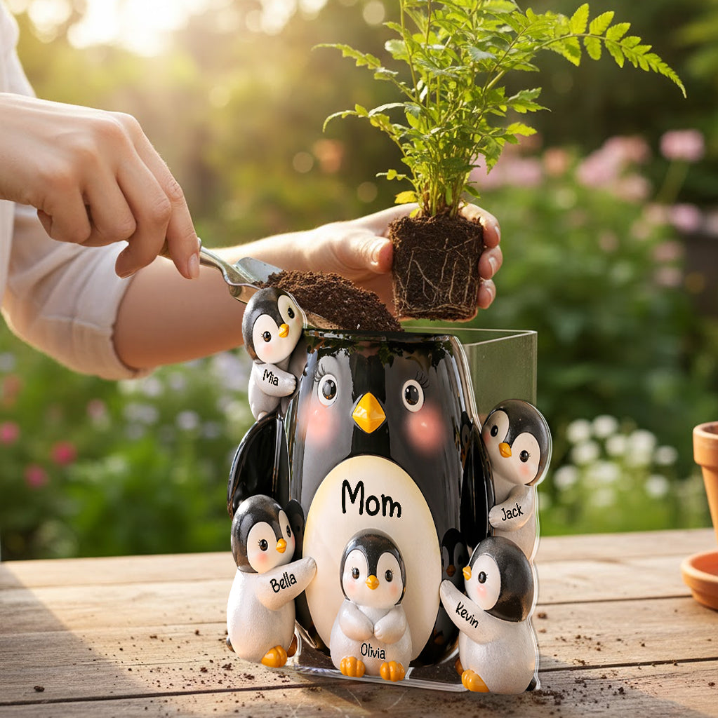 Geschenkidee für Mütter, Pinguinliebhaber - Personalisierter Pinguinliebhaber Acryltopf