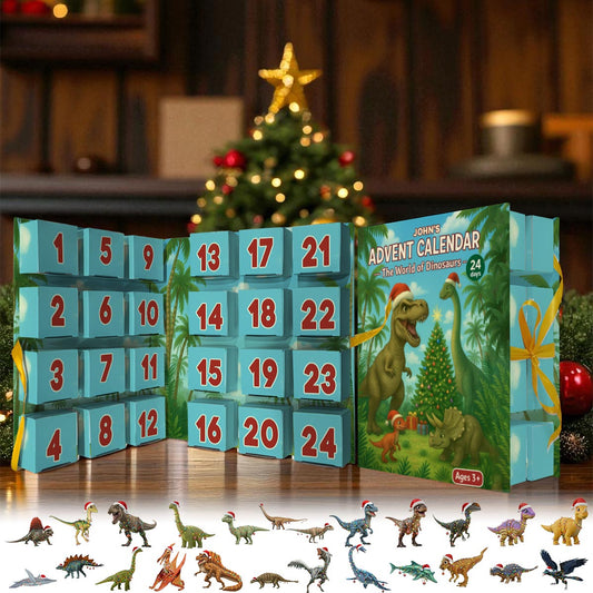 Calendrier de l'Avent Dinosaure 2025 - Calendrier de l'Avent pliable et personnalisé avec décorations