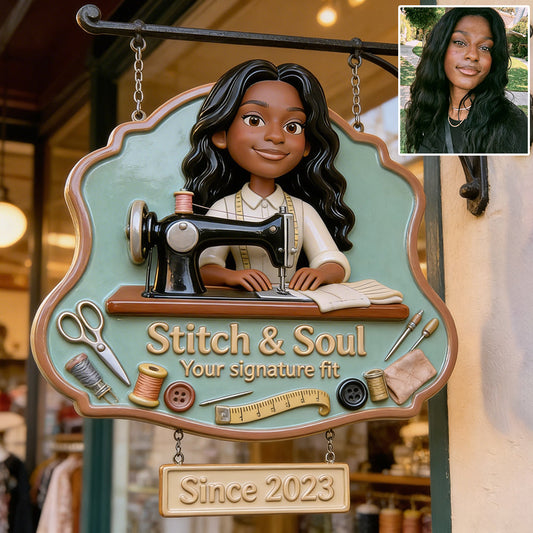 Logo d'atelier de couture pour les passionnés de couture - Panneau mural en bois personnalisé pour la couture