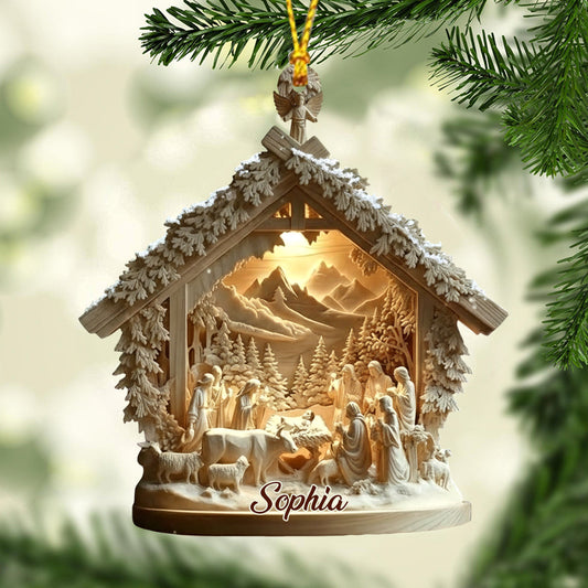 Krippenszene Jesus – Personalisierter christlicher Weihnachtsschmuck