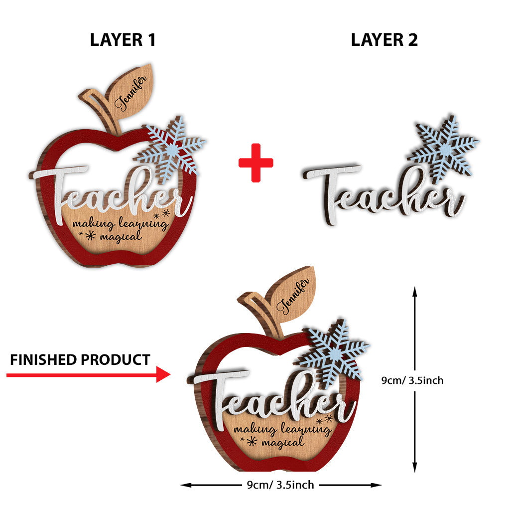 Noël des enseignants - Ornement en bois personnalisé à 2 niveaux