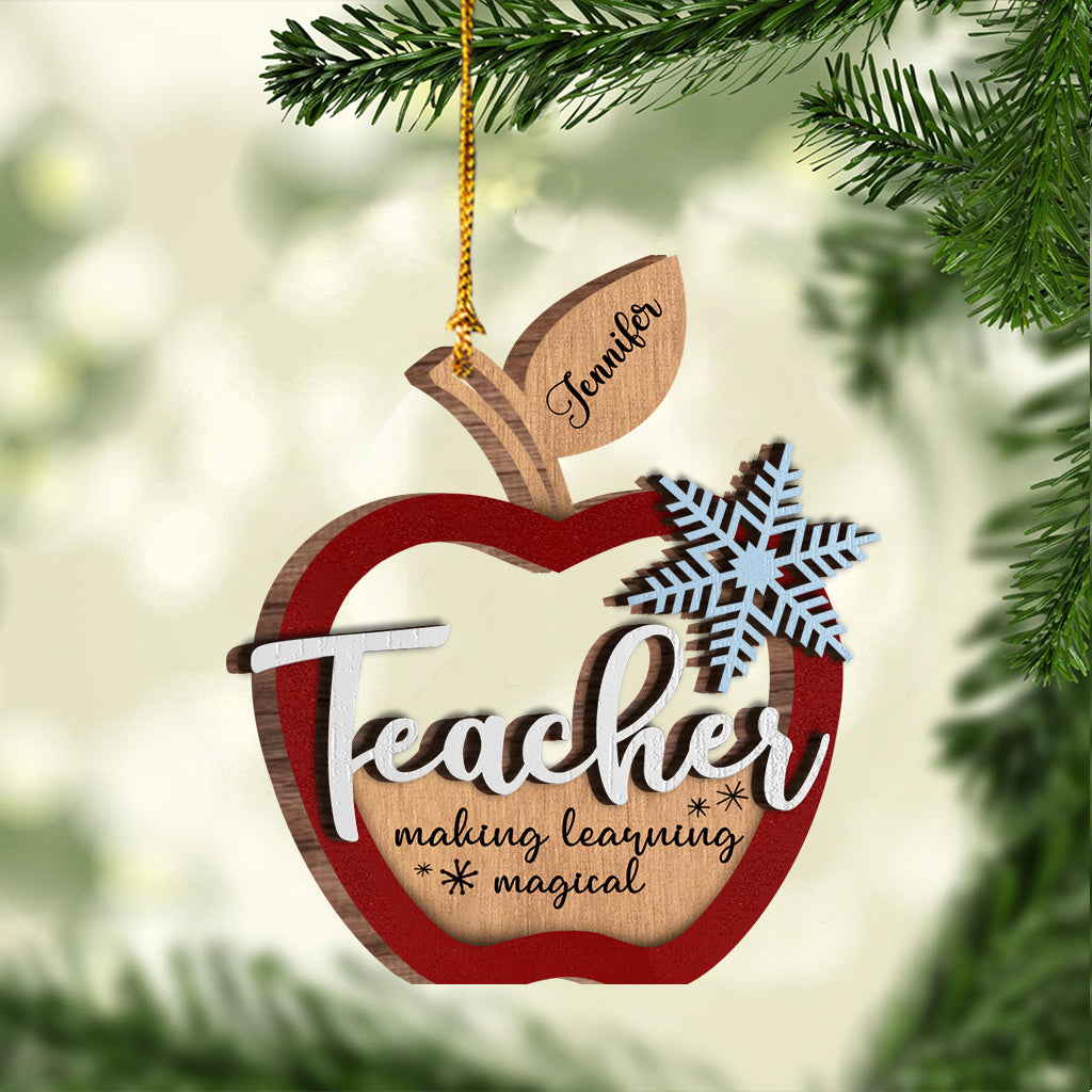 Noël des enseignants - Ornement en bois personnalisé à 2 niveaux