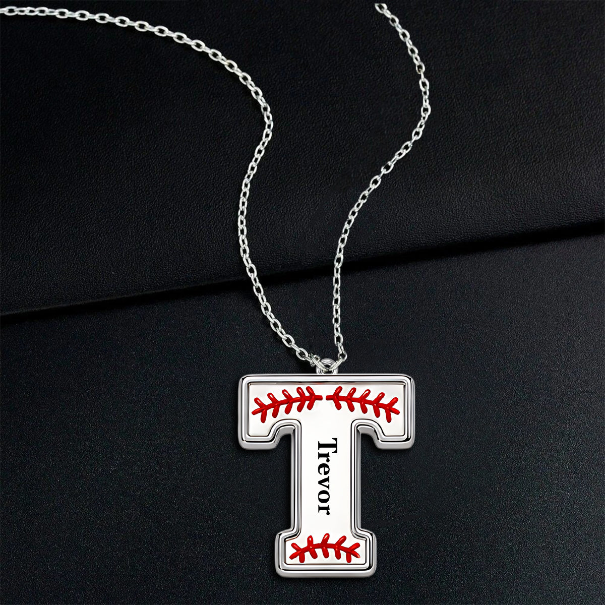Love Baseball Initials - Personalized Baseball Shaped Metal Pendant Necklace