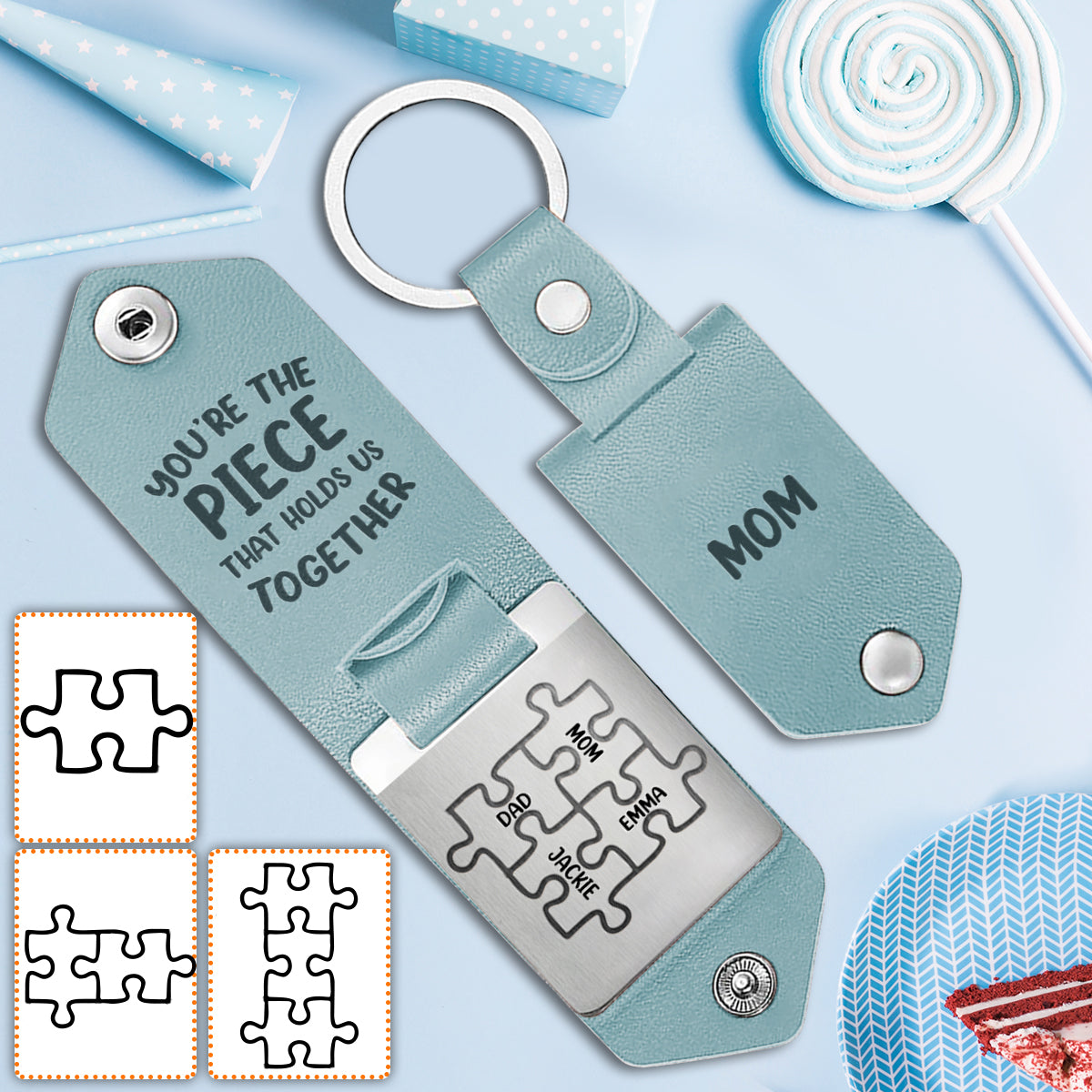 Mom You Are The Piece That Holds Us Together Family Puzzles - Personalized Mother Leather Photo Keychain