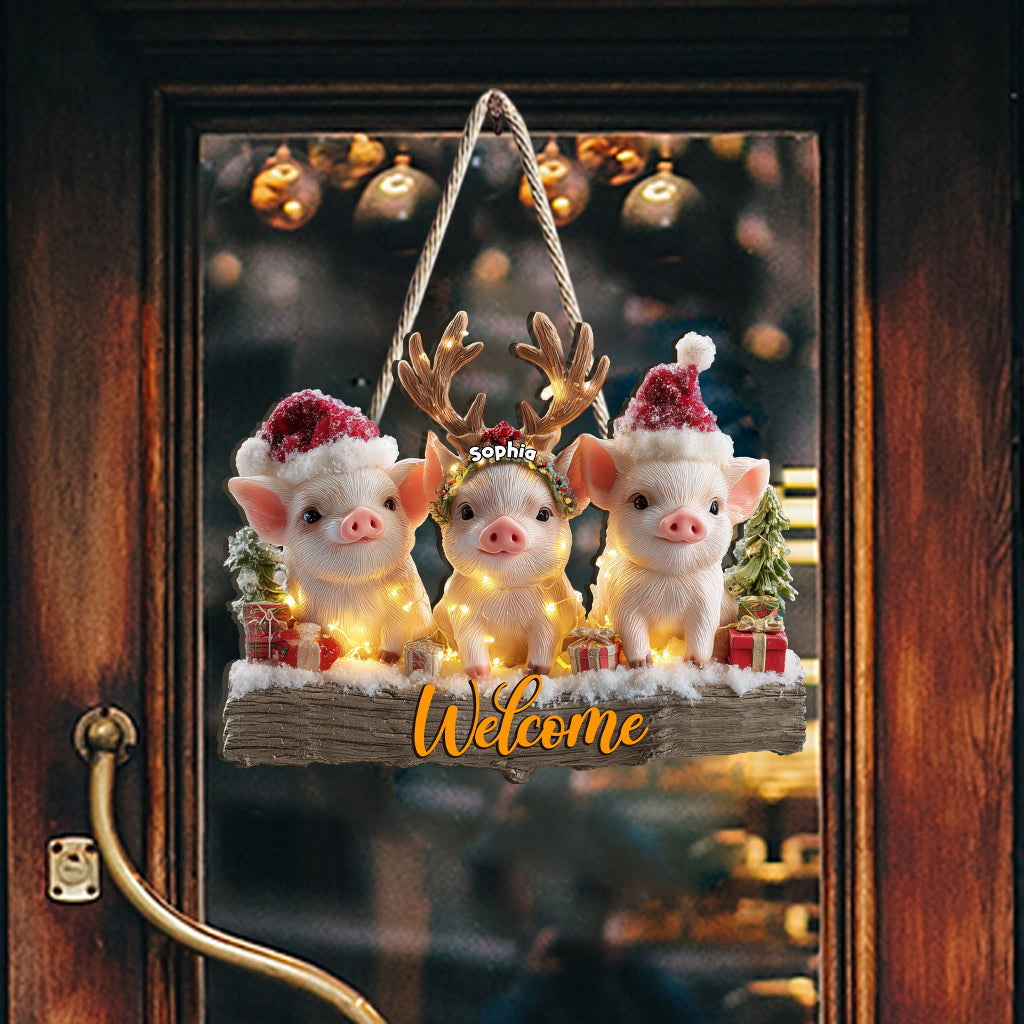 Piglets Christmas - Personalized Pig Lover Custom Shaped Wood Sign