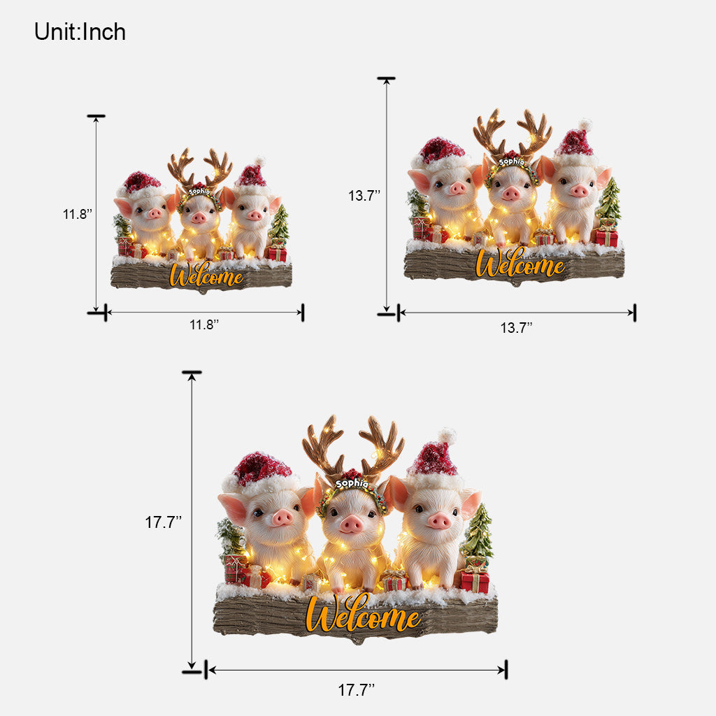 Piglets Christmas - Personalized Pig Lover Custom Shaped Wood Sign