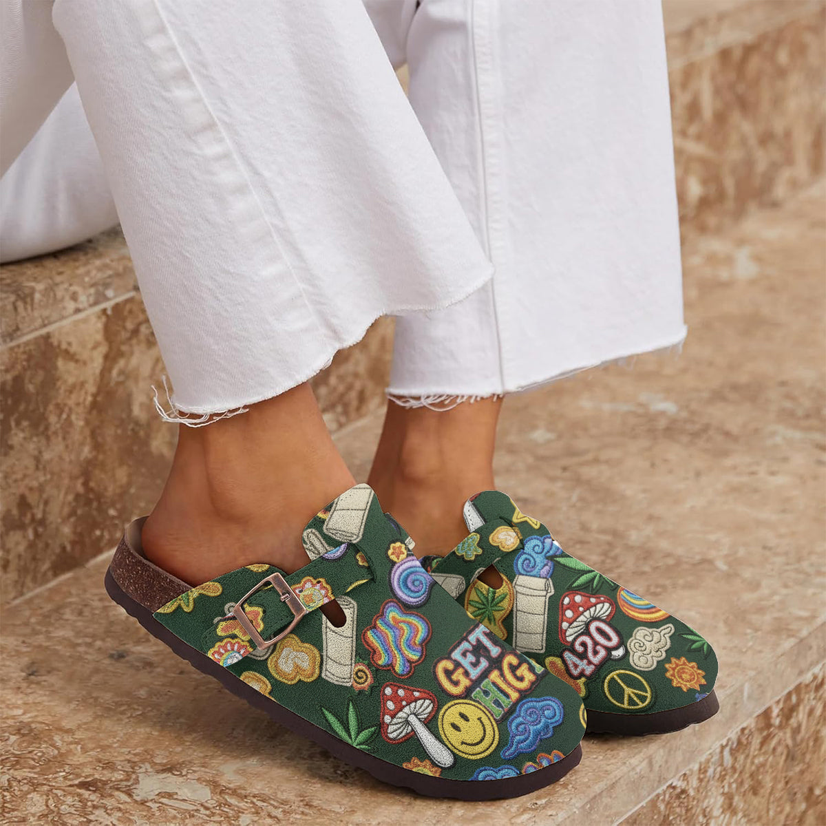 Green Buds Aesthetic - Personalized Weed Clogs With Arch Support